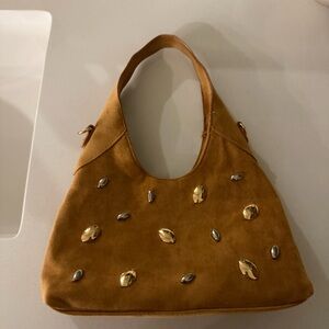 Target Tan Suede Hobo Bag with Gold Accents